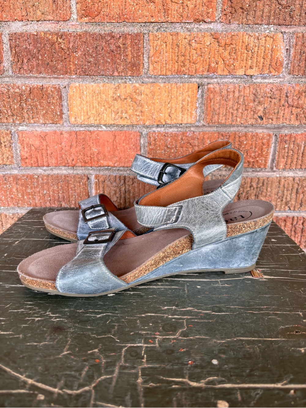 Taos Buckle Up Leather Ankle Strap Wedge Sandals Graphite Gray Sz 42 (US 11) - Picture 4 of 9